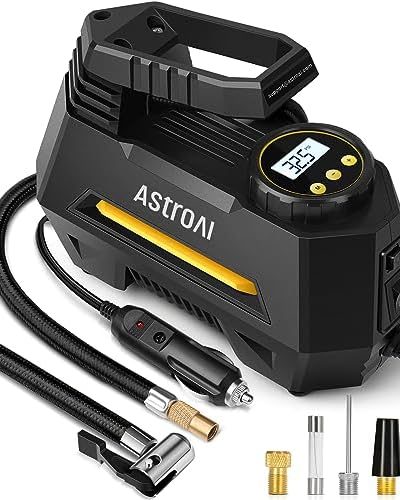 AstroAI Tire Inflator Portable Air Compressor Air Pump for Car Tires - Car Accessories, 12V DC Auto Pump with Digital Pressure Gauge, 100PSI with Emergency LED Light for Bicycle, Balloons