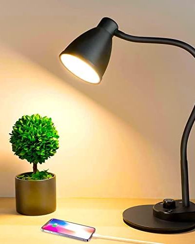 BOHON LED Desk Lamp with USB Charging Port 3 Color Modes Dimmable Reading Light Intelligent Induction Auto Dimming Task Lamp Flexible Gooseneck Table Lamp for Bedside Office, AC Adapter Include