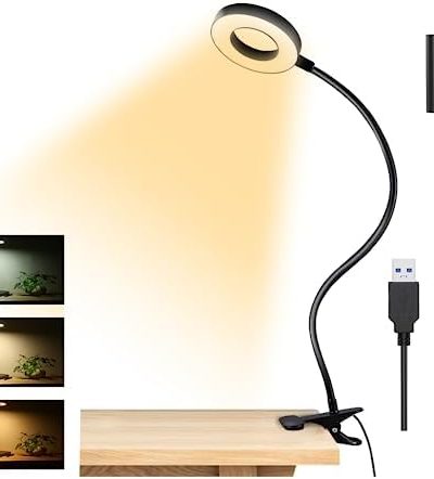 Dpower Clip on Light Reading Lights, 48 LED USB Desk Lamp with 3 Color Modes 10 Brightness, Eye Protection Book Clamp Light, 360 ° Flexible Gooseneck Clamp Lamp for Desk Headboard Video Conferencing