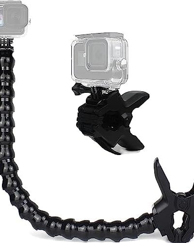 FiTSTILL Jaws Flex Clamp Mount with Adjustable Gooseneck 19-Section Compatible with Go Pro Hero 11,10. 9, 8, 7, 6, 5, 4, Session, 3+, 3, 2, 1, Max, Fusion, DJI Osmo Action Cameras