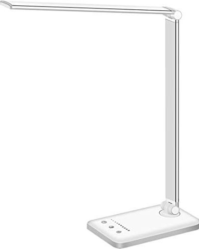 LED Desk Lamp Dimmable Table Lamp Reading Lamp with USB Charging Port, 5 Lighting Modes, Sensitive Control, 30/60 Minutes Auto-Off Timer, Eye-Caring Office Lamp (White)