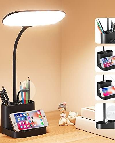 Mubarek LED Desk Lamp, Small for Home, Office, 8W, 3 Modes, Dimmable Light with USB Charging Port, Rechargeable - Black