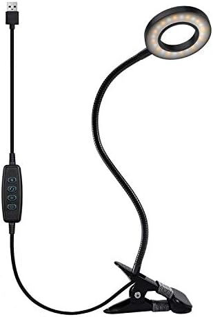 QQAPPU Clip Light Reading Lights 48 LED Clamp-on Desk Lamp with 3 Color Modes and 10 Brightness Dimmable, 360 ° Flexible Gooseneck Book Clamp Light for Video Conference Lighting Headboard