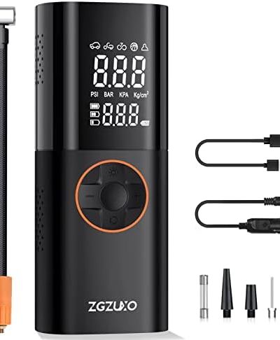 ZGZUXO Tire Inflator Portable Air Compressor, 150PSI 2X Fast Cordless Air Pump 7800mAh Battery & 12V DC Dual Power Electric Tire Pump with LCD Dual Screen for Car Motorcycle Bike Ball, Car Accessories